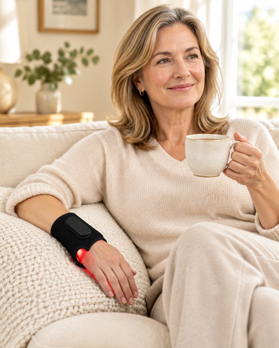 Woman relaxing on a sofa wearing Vantrel Wrap